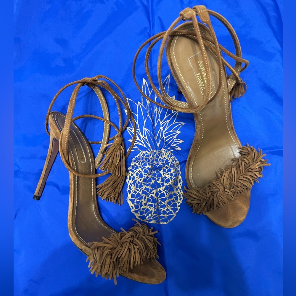 Aquazzura Brown Suede Wrap Around Sandals Sz 38/8